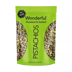 Wonderful Pistachios, No Shells Roasted & Salted Nuts, Resealable Pouch, 24 oz.