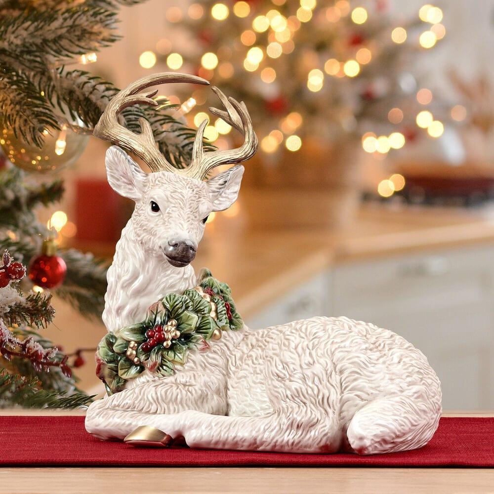 Woodland Holiday Resting Deer Figurine, 10.25IN - USA MEGA SHOP