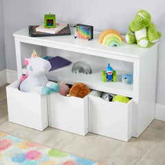 Your Zone Kids Toy Storage Cabinet with Three Rolling Bins, White Finish