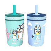 Zak Designs 12-Oz. Stainless Steel Double-Wall Tumbler for Kids with Antimicrobial Straw, 2-Piece Set (Assorted Colors) Bluey
