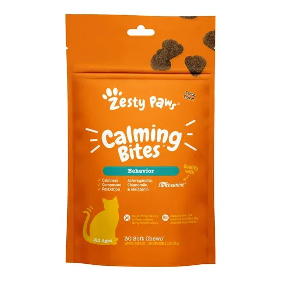 Zesty Paws Calming Bites for Cats, for Calmness, Composure & Relaxation, Bacon 30 ct - USA MEGA SHOP