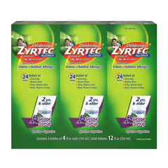 Zyrtec Children’s 24-Hour Allergy Relief Syrup, Grape Flavor, 4 fl oz Bottles, 3 Pack