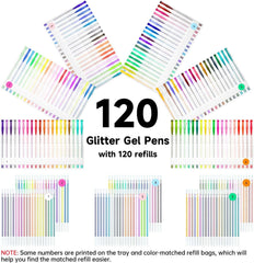 240 Pack Glitter Gel Pens, Shuttle Art 120 Colors Glitter Gel Pen Set with 120 Refills for Adult Coloring Books Craft Doodling