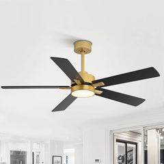 ALKAFY 52 inch Gold & Black LED Ceiling Fan with Remote - Adjustable Reversible Motor for Bedroom Living Room