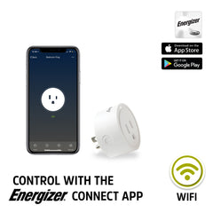 Energizer Smart Wi-Fi 15 Amp Wall Outlet Plug, Voice Control, Remote Access, Mobile App