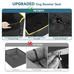 PETSFIT Pet Booster Car Seat for Small Dogs, Puppy Stable Car Seat for Car with Clip-On Leash,Up to 25lbs,Black
