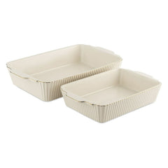 Thyme & Table 4-Piece Stoneware Casserole Dish Bakeware Set, Includes Lids, 9"x13" , 7"x10" Bakers With Lids , White Ribbed