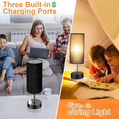 Table Lamps for Bedroom, 3 Way Dimmable Touch Control Bedside Lamp with USB C+A Fast Charging Ports, Nightstand Lamp for Office, Living Room, Reading(E26 Light Bulb Included) - USA MEGA SHOP