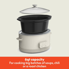 bella 6 Qt Digital Programmable Slow Cooker with Ceramic Nonstick Coating, Adjustable Temperature & Cooking Time, Dishwasher Safe Pot & Tempered Glass Lid, Oatmilk