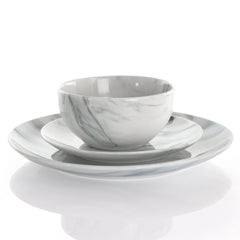 Elama Fine Marble 16 Piece Stoneware Dinnerware Set in Black and White