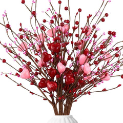 Valentine's Day Artificial Heart Stems - 17" Red Pink Heart Picks for Vase Filler, Wedding and Party Decor,6 pcs