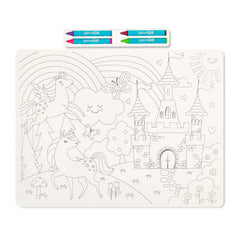 Pen+Gear Washable Fairytale Coloring Placemat Kit with 4 Crayons, Black and White - USA MEGA SHOP