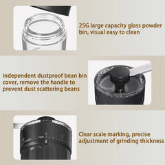 Hand Coffee Grinder, LHKLUK Adjustable Coffee Grinder, Textured ABS Body & Soda-Lime Glass, Ceramic Burr, Compact & Portable for Home/Outdoor/Cold Brew - USA MEGA SHOP
