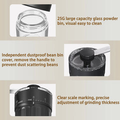 Hand Coffee Grinder, LHKLUK Adjustable Coffee Grinder, Textured ABS Body & Soda-Lime Glass, Ceramic Burr, Compact & Portable for Home/Outdoor/Cold Brew