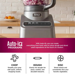 Ninja Professional 9 Cup Food Processor, 850 Watts, Auto-iQ 3 Presets, Chop, Dough, Slice, Shred, BN600 Silver