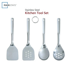 Mainstays Stainless Steel 4-Piece Kitchen Utensil Set, Spatula, Slotted Spatula, Spoon and Slotted Spoon