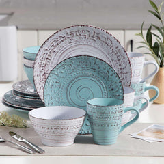 Vancasso, Series Vine, 16-Piece Stoneware Dinnerware Set, Blue and Beige Dinner Set, Service for 4