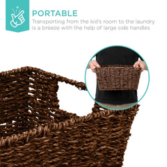 Best Choice Products Set of 4 Multipurpose Stackable Seagrass Laundry Organizer Tote Baskets w/ Insert Handles