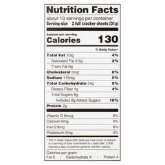 Nutrition facts for cinnamon graham crackers, 130 calories per 2 cracker sheets