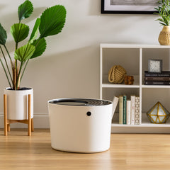 IRIS Top Entry Cat Litter Box with Scoop | Stylish Round Enclosed Design, White/Black