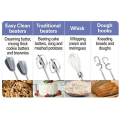 Hamilton Beach 6-Speed Electric Hand Mixer with Easy Clean Beaters, 7 Attachments & Case, Mixer for Kitchen, White - USA MEGA SHOP