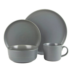 10 Strawberry Street Double Line 16 Piece Stoneware Dinnerware Set, Matte Gray