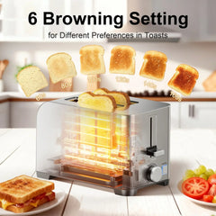 Tomeem 2-Slice Toaster with 6 Shade Settings, Removable Crumb Tray and Self-centering Guide, Stainless Steel - USA MEGA SHOP
