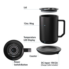 Mainstays Warming Coffee Mug, 12 oz Stainless Steel Coffee Mug with Mug Warmer Coaster and Lid