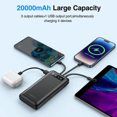 JIUMESS 20000mAh Power Bank Portable Charger with Cables, USB Battery Pack Compatible for iPhone & Android Cell Phone - USA MEGA SHOP