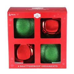 4-Count Red and Green Shatterproof Multi-Textured Christmas Ornaments, 5.9 in, by Holiday Time