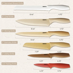 Carote 12 Pcs Kitchen Knife Set, Stainless Steel Knife Set with Nonstick Creamic Coating, Taupe - USA MEGA SHOP