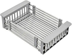 Adjustable Over-The-Sink Dish Drying Rack with Stainless Steel Drain Basket - Portable & Telescopic Space-Saving Solution for fruit vegetable