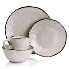 Elama Arthur 6 Piece Stoneware Mug Set in Matt White with Gold Rim