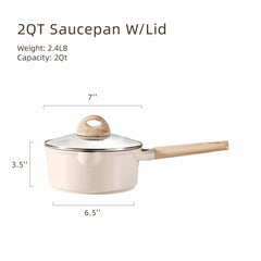 Carote Healthy Ceramic NonStick Saucepan with Induction 7" Non-Toxic Sauce Pan With Lid Cover, Bon Appetit, Taupe, 2QT
