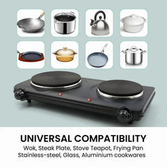 Elite Cuisine EDB503 Electric Double Cast Burner Hot Plate