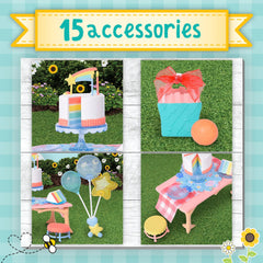 Honey Bee Acres Birthday Wishes Playset – 15 Piece Dollhouse Set – Collectible Doll for Kids Ages 3+