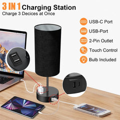 Table Lamps for Bedroom, 3 Way Dimmable Touch Control Bedside Lamp with USB C+A Fast Charging Ports, Nightstand Lamp for Office, Living Room, Reading(E26 Light Bulb Included) - USA MEGA SHOP