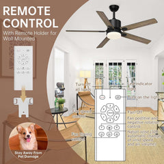 SKEVEN 52 ''Ceiling Fan with Light and Remote, Ceiling Fan 6-Speed Reversible DC Motor, Suitable for Outdoor Terraces, Bedrooms