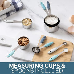 COOK WITH COLOR Stainless Steel Mixing Bowls Set and Measuring Cups- Nesting Bowls with Non-Slip Bottom and Easy-Grip Handles, 11 Pieces - USA MEGA SHOP