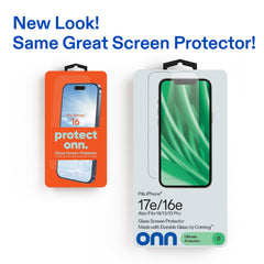 onn Corning Glass Screen Protector for iPhone® 17e / 16e / 14 / 13 / 13 Pro, Made with Durable Glass by Corning™ for Ultimate Protection, with Easy Application Tray