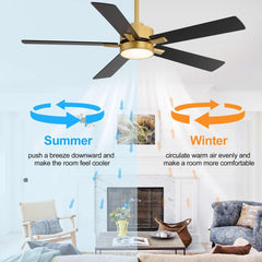 ALKAFY 52 inch Gold & Black LED Ceiling Fan with Remote - Adjustable Reversible Motor for Bedroom Living Room - USA MEGA SHOP