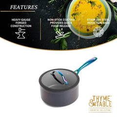 Thyme & Table 2.5 QT Non-Stick Sauce Pan with Glass Lid - Rainbow, Signature Collection
