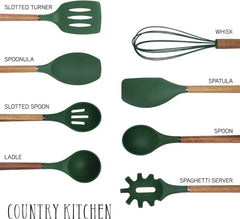 Country Kitchen 8-Pc Cooking Utensils Set Silicone Spatula & Kitchen Gadgets, Green
