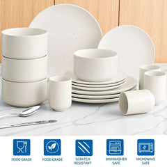 TINANA Porcelain Dinnerware Set, 16 PCS Stoneware, White Round Dish Set for 4, Plates and Bowls Sets for Dessert, Salad, Soup, Pasta