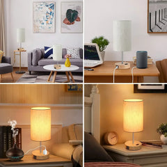 2PCS Small Touch Control Table Lamps for Bedroom, 3 Way Dimmable Bedside Lamp with USB C+A Fast Charging Ports, Nightstand Lamp for Office, Living Room, Reading, Bulbs Included, Wood - USA MEGA SHOP