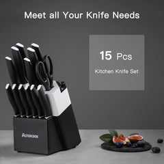 Astercook Knife Set, 14 Pieces Kitchen Knives Set with Healthy Anti-Rust Coating, Stainless Steel Knife Sets with Built-in Sharpener, Sharp & Rust Resistant Dishwasher Safe