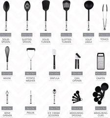 Kaluns 35 Pcs Cooking Utensils Set, Nonstick Heat Resistant Nylon & Stainless Steel Cooking Sets – Complete Kitchen Essentials & Kitchenware, Black