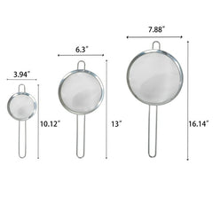 Mainstays 3 Pack Premium Stainless Steel Fine Mesh Strainers, 4", 6", and 8", Silver