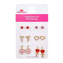 Way to Celebrate Valentine's Day Heart Motif Earrings, 6 Pairs