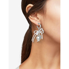 No Boundaries Silver-Tone Hoop Earrings with Heart and Bow Charms, 1-Pair, Women’s